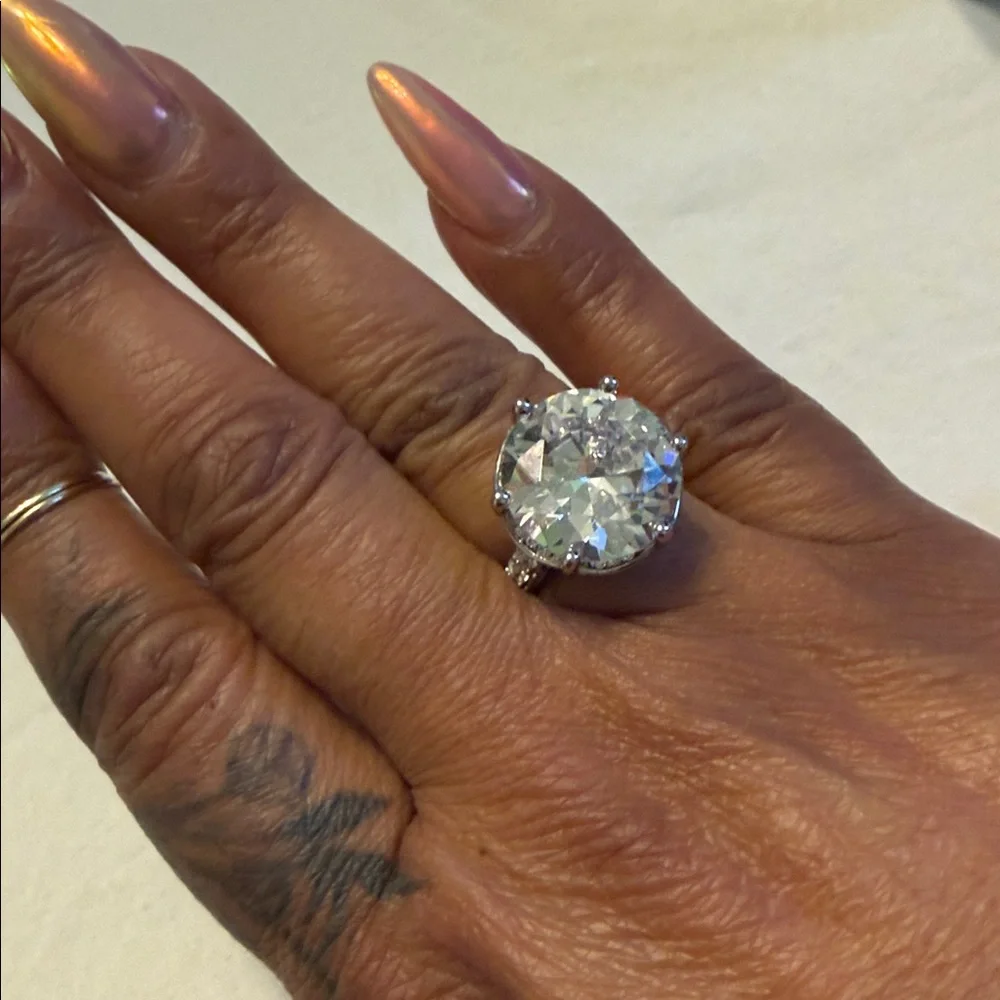 Sterling Silver Large Brilliant Cut CZ Cocktail Ring